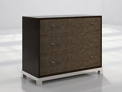 Modern Dark Wooden Coffee Table With Three Drawers And Metal Legs 3d model