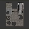 Concrete Base With Circular Holes Upright And Tilted Cylinders Featuring Red Marks