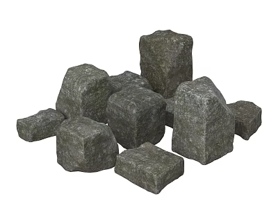 Rough Gray Stone and Natural Wood Blocks for Building Decoration Projects 3d model