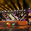 Bright Musical Themed Stage With Colorful Decorative Elements And Vibrant Lights