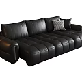 Modern Black Leather Sectional Sofa With Tufted Design Multiple Seats And Accent Pillows 3d model