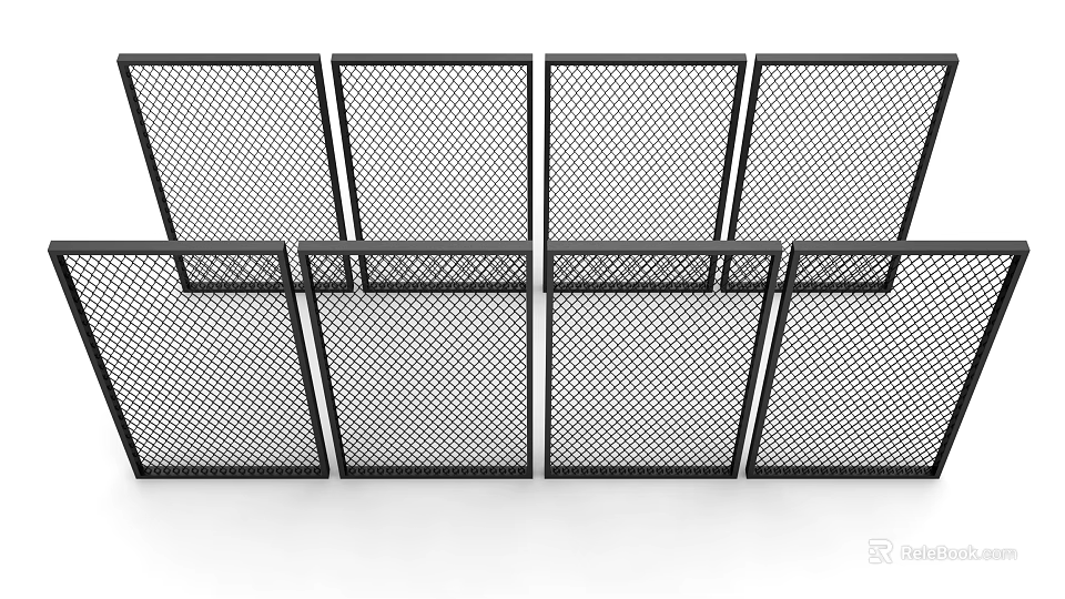 Black Mesh Screens Arranged Side by Side with Multiple Panels 3d model 