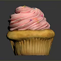 Delicious Cupcake With Pink Swirled Frosting And Colorful Sprinkles On Yellow Base