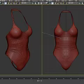 Stylish Dark Blue One Piece Swimsuit With Green Leaf Pattern And Halter Neck Design