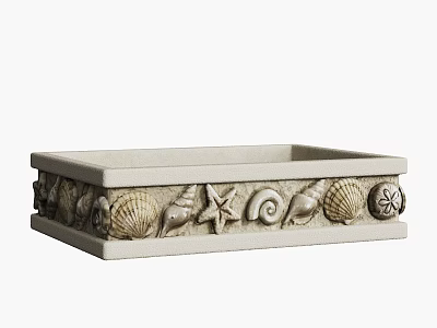 Decorative Rectangular Ceramic Vessel Adorned with Seashells Conchs and Starfish 3d model