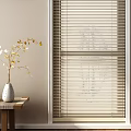 Stylish Window Blinds in Modern Interior with Table Vase and Wall Art