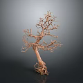 Natural Wood Tree Sculpture With Intricate Branches And Stone Base Design