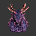 Purple Pink Fantasy Creature With Curved Horns And Spiked Textured Body