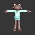 3D Black Cat Character Wearing Light Blue Hoodie in Standing Pose
