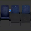 Three Blue And Gray Cinema Seats With Drink In Cup Holder