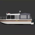 White Police Patrol Boat With Blue Red Emergency Lights And Canopy Cover