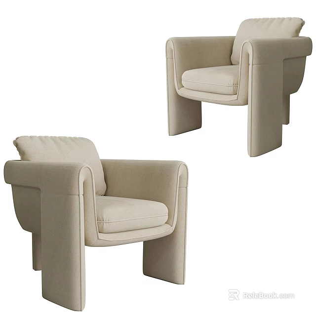 Modern Beige Single Seater Sofa With Armrests And Square Legs Design 3d model