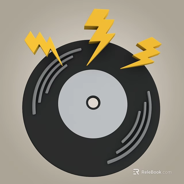 Smart Machine Operating Retro Vinyl Record Player With Yellow Lightning Elements 3d model 