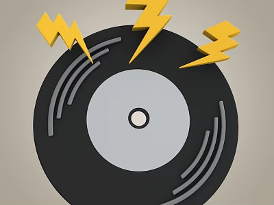 Smart Machine Operating Retro Vinyl Record Player With Yellow Lightning Elements 3d model