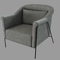 Modern Gray Fabric Single Sofa With Armrest And Black Metal Legs 3d model