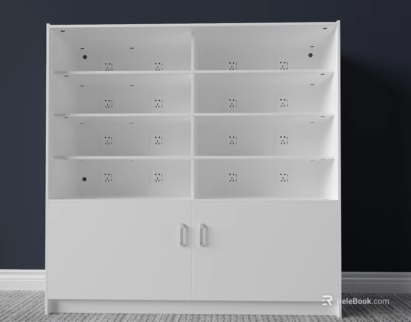 Functional White Storage Cabinet With Multiple Shelves And Bottom Doors 3d model 