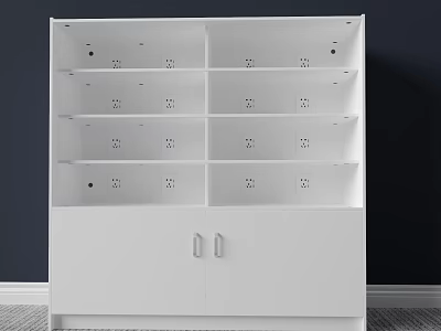 Functional White Storage Cabinet With Multiple Shelves And Bottom Doors 3d model