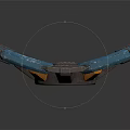 Blue Mechanical Device With Central Gear Mechanism Yellow Accents And Futuristic Industrial Design