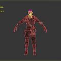 3D Sci Fi Combat Character With Red Mask And Orange Black Outfit