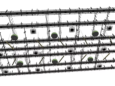 Industrial Pipes Suspended Installation Structure With Metal Frames And Round Fittings Arrangement 3d model