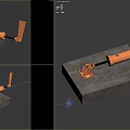 Orange Hydraulic Hardware Tool with Cylinder Body Lever and Metal Components on Concrete Base
