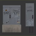 Metal Computer Equipment Cabinets With Graffiti Ventilation Holes And Handles On Stone Base And Stands