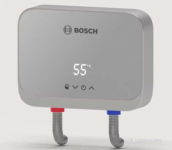 Bosch Digital Water Heater With 55 Degree Display And Red Blue Pipes 3d model 