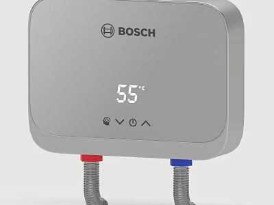 Bosch Digital Water Heater With 55 Degree Display And Red Blue Pipes 3d model
