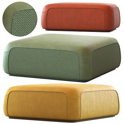 Modern Upholstered Ottoman With Green Red Yellow Colors And Textured Fabric Design 3d model
