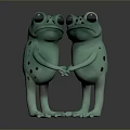 Two Animated Green Frog Characters Holding Hands In Cute Hugging Pose Together