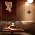 Modern Bar Interior Featuring Wooden Panels Leather Seats And Pendant Lights