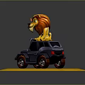 Toy Jeep With Lion Figurine On Top Standing On Yellow Base