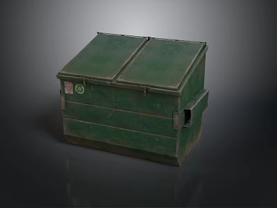 Durable Green Metal Storage Container With Double Lid And Side Emblem 3d model