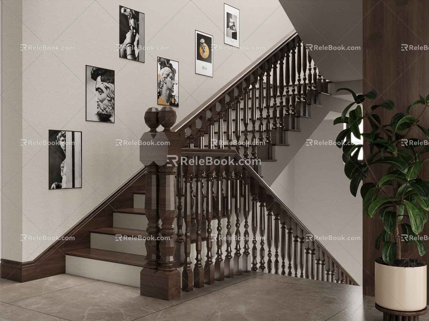 Modern Middle Ancient Stairwell Hanging Painting 3d model