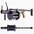 Classic Military Style Machine Gun Design With Drum Magazine And Wooden Stock