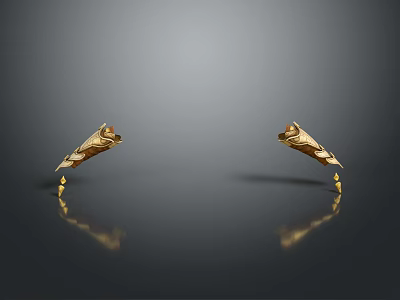 Golden Creature With Wings Symmetrically Placed On Gray Background With Reflections 3d model