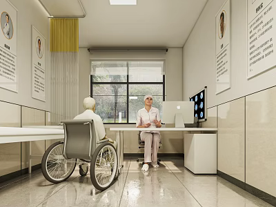 Professional Medical Office Consultation With Doctor And Wheelchair Patient In Clinical Setting 3d model