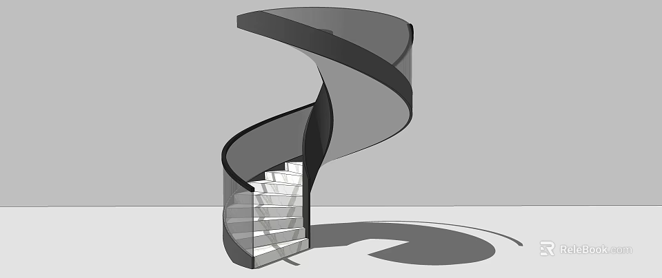 Modern Spiral Staircase With Sleek Black Handrail And White Steps Design 3d model 