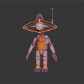 Orange And Gray Mechanical Robot With Hat Like Top Circular Eye And Antenna