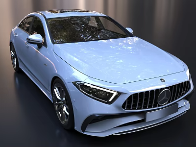 Light Blue Mercedes Sports Coupe With Sleek Design And Front Grille 3d model