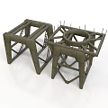 Industrial Metal Frame Equipment with Crossed Bars Circular Components and Spikes