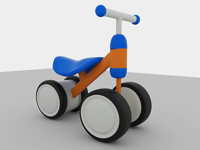 Colorful Kids Tricycle With Blue Seat Orange Frame And White Large Wheels 3d model