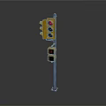 Yellow Traffic Light Structure With Metal Pole And Multiple Signal Lights