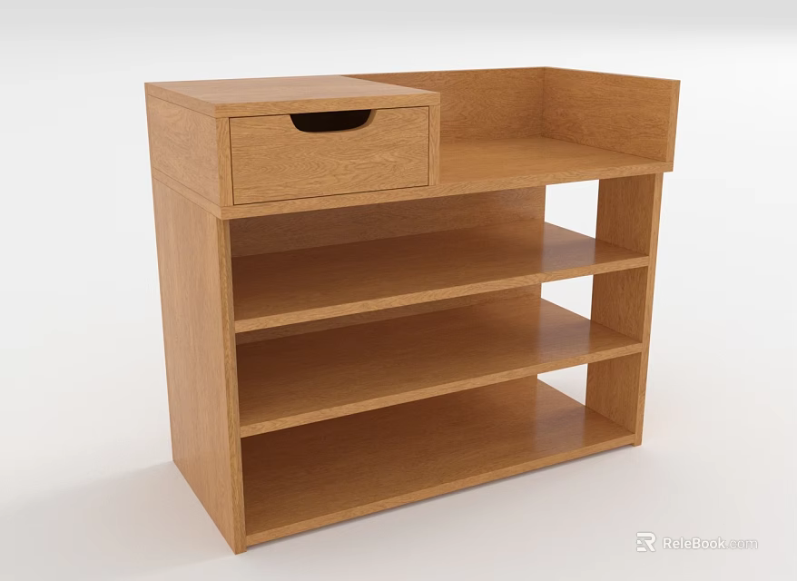 Functional Wooden Shoe Cabinet With Multiple Storage Shelves And Single Drawer 3d model 