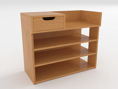 Functional Wooden Shoe Cabinet With Multiple Storage Shelves And Single Drawer 3d model