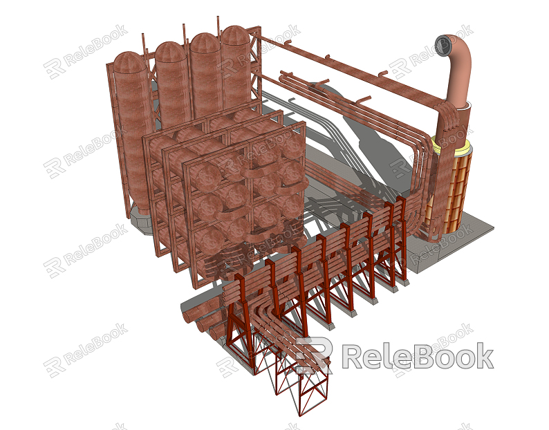 modern industrial equipment punk machinery pipeline plant structure model