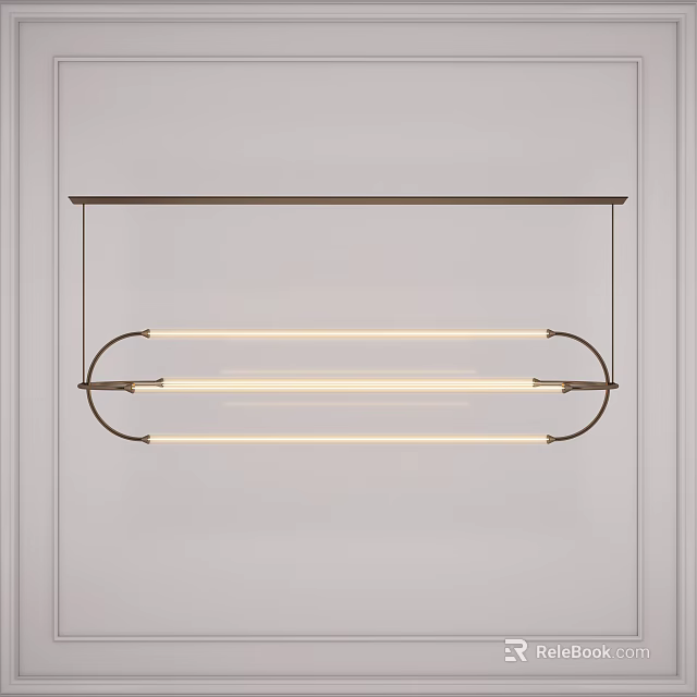 Modern Linear Pendant Light With Metal Frame And LED Tubes Hanging On White Background 3d model 