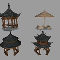 Traditional Chinese Pavilion Models With Different Styles Wooden Structures And Tile Roofs