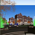 Red Brick Multi Story Residential Building With Lush Green Trees And Lawns