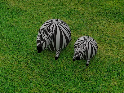 Two Cute Zebra Plush Dolls Lying On Green Grass Surface 3d model
